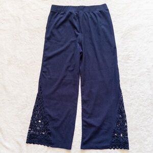 Cato Navy Blue Wide Leg Pants with Lace Detail